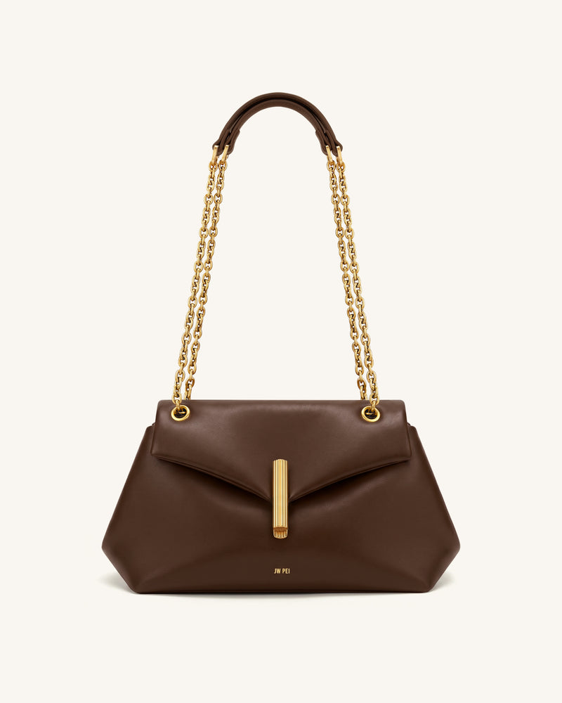 Valerie Chain Flap Shoulder Bag - Dark Brown