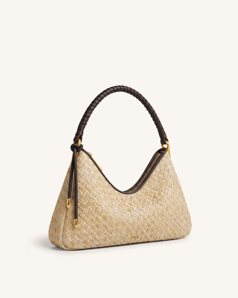Lorena Faux Straw Shoulder Bag - Brown
