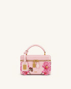 Cleo Embroidered Box Shape Top Handle Bag - Sakura Pink