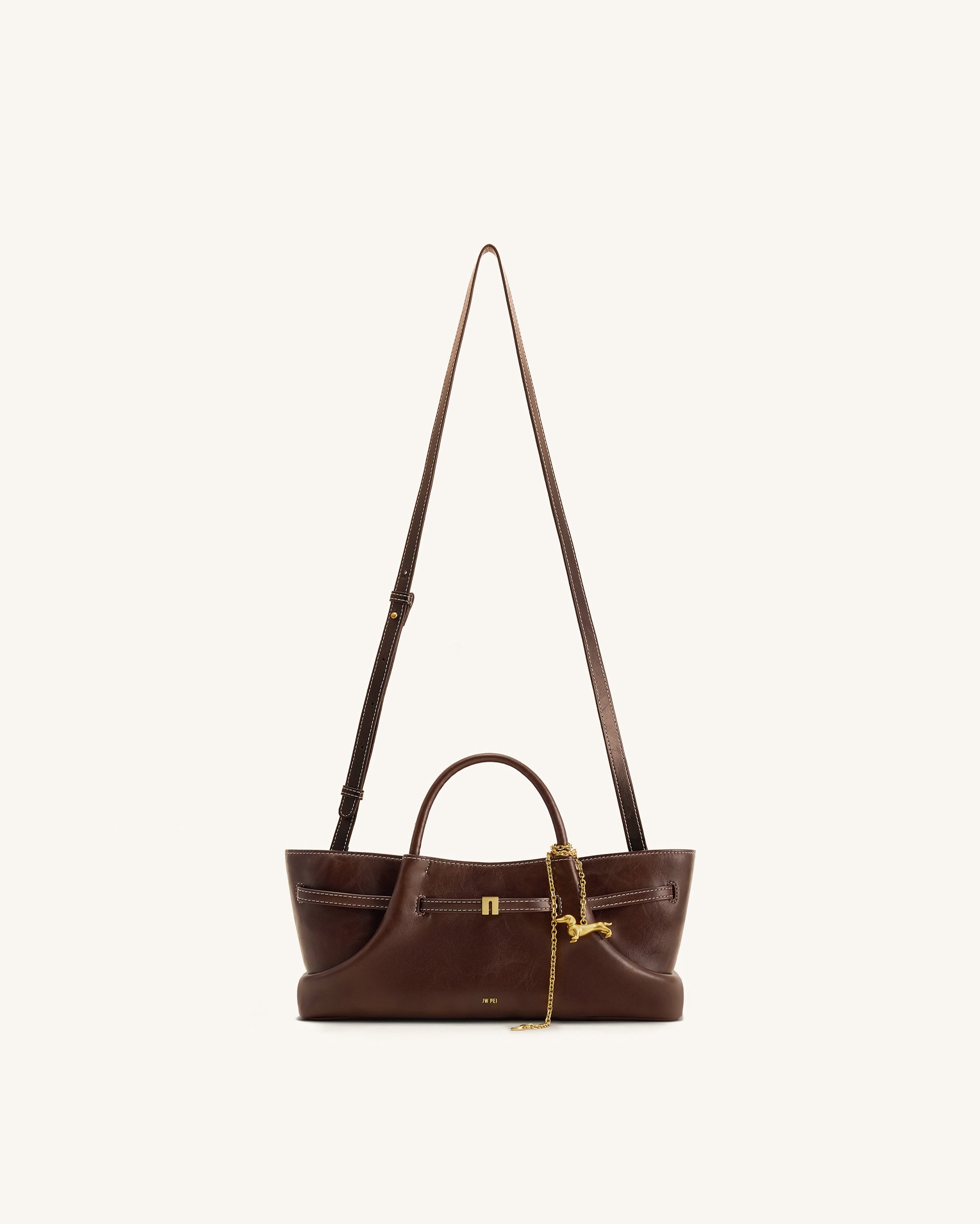 Maeve Dachshund Metal Charm Tote Bag - Dark Brown
