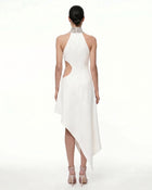 Jeweled Floral Cutout High Neck Dress - White