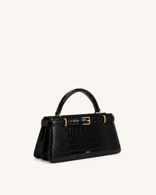 Elena Classic Top Handle Bag - Black Croc