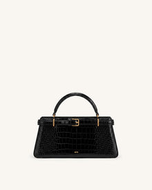 Elena Classic Top Handle Bag - Black Croc