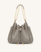Rowan Faux Suede Quilted Chain Bucket Bag - Gray