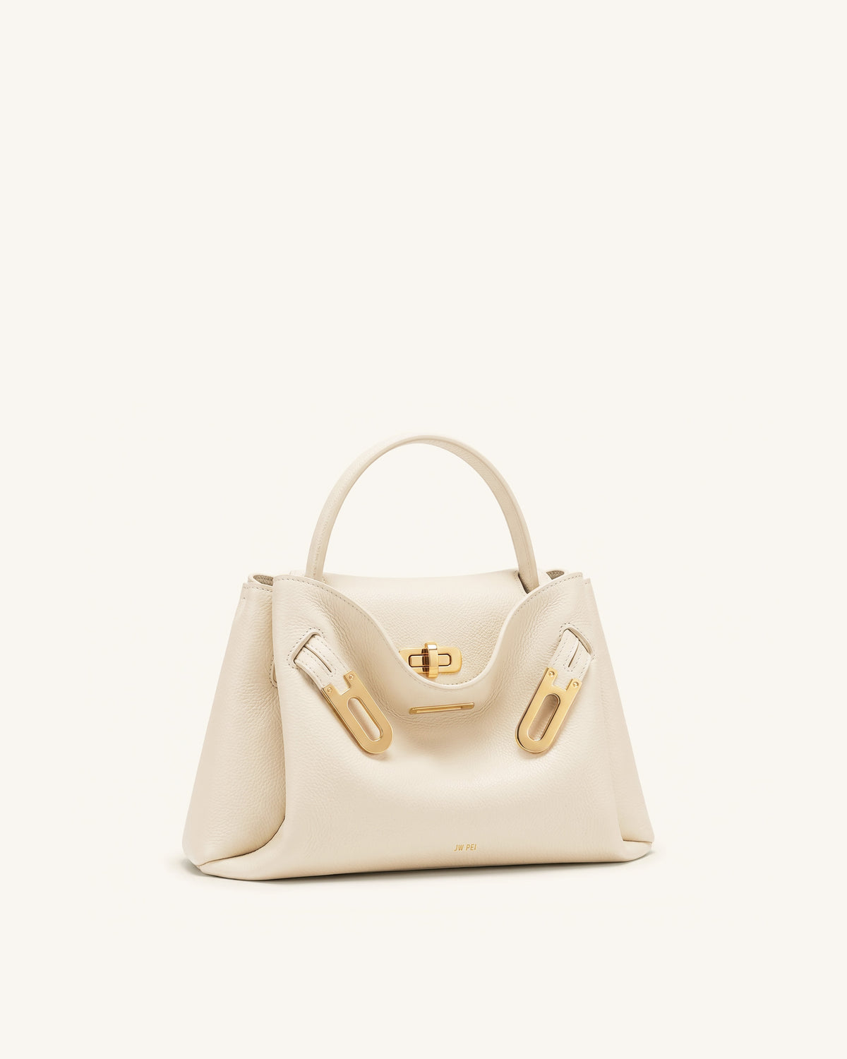 Rhea Small Pebbled Double Buckle Shoulder Bag - White