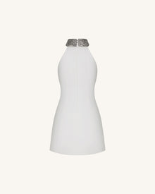 Jeweled Halter Iris Motif Dress - White