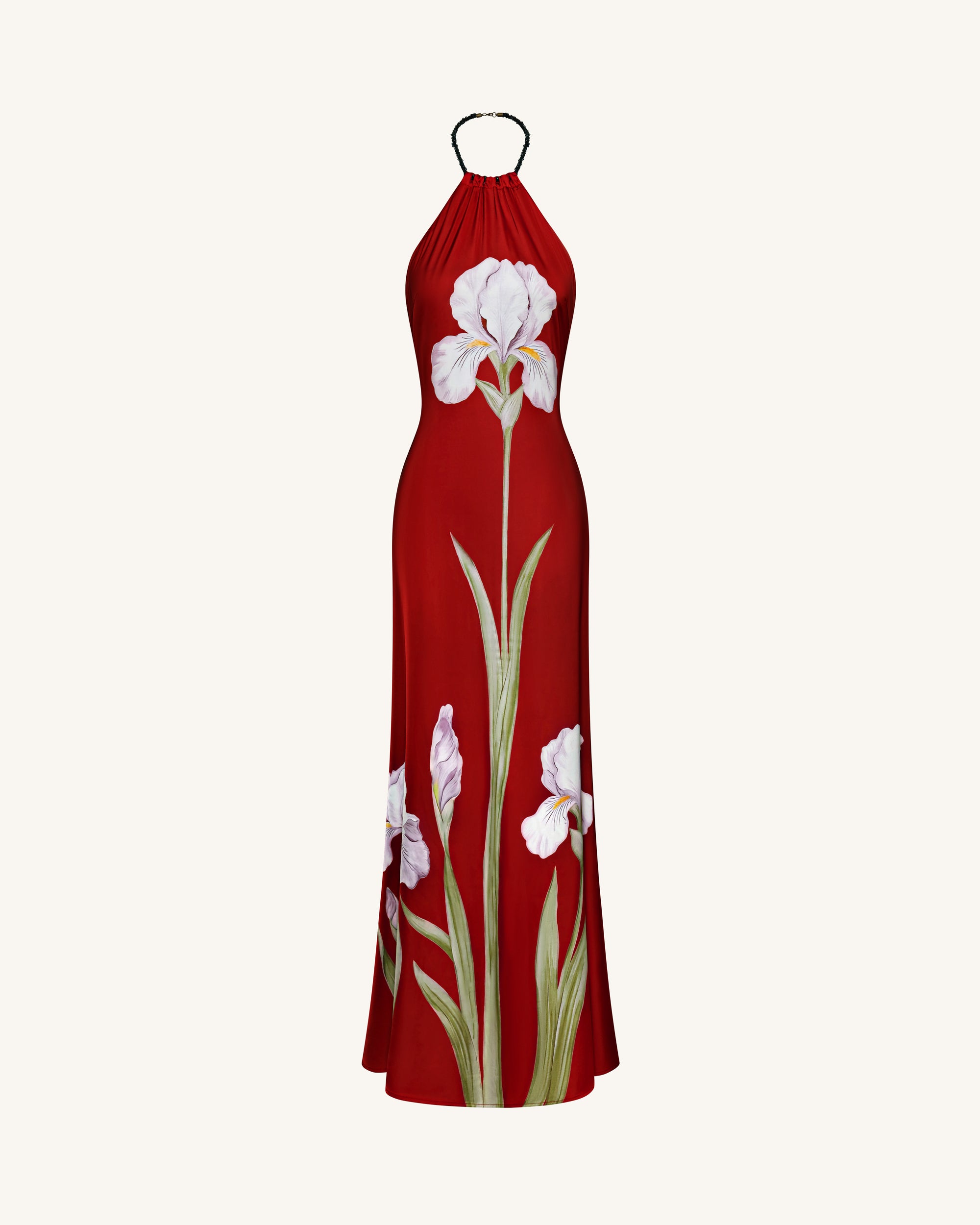 Iris Floral Print Halter Maxi Dress - Ruby