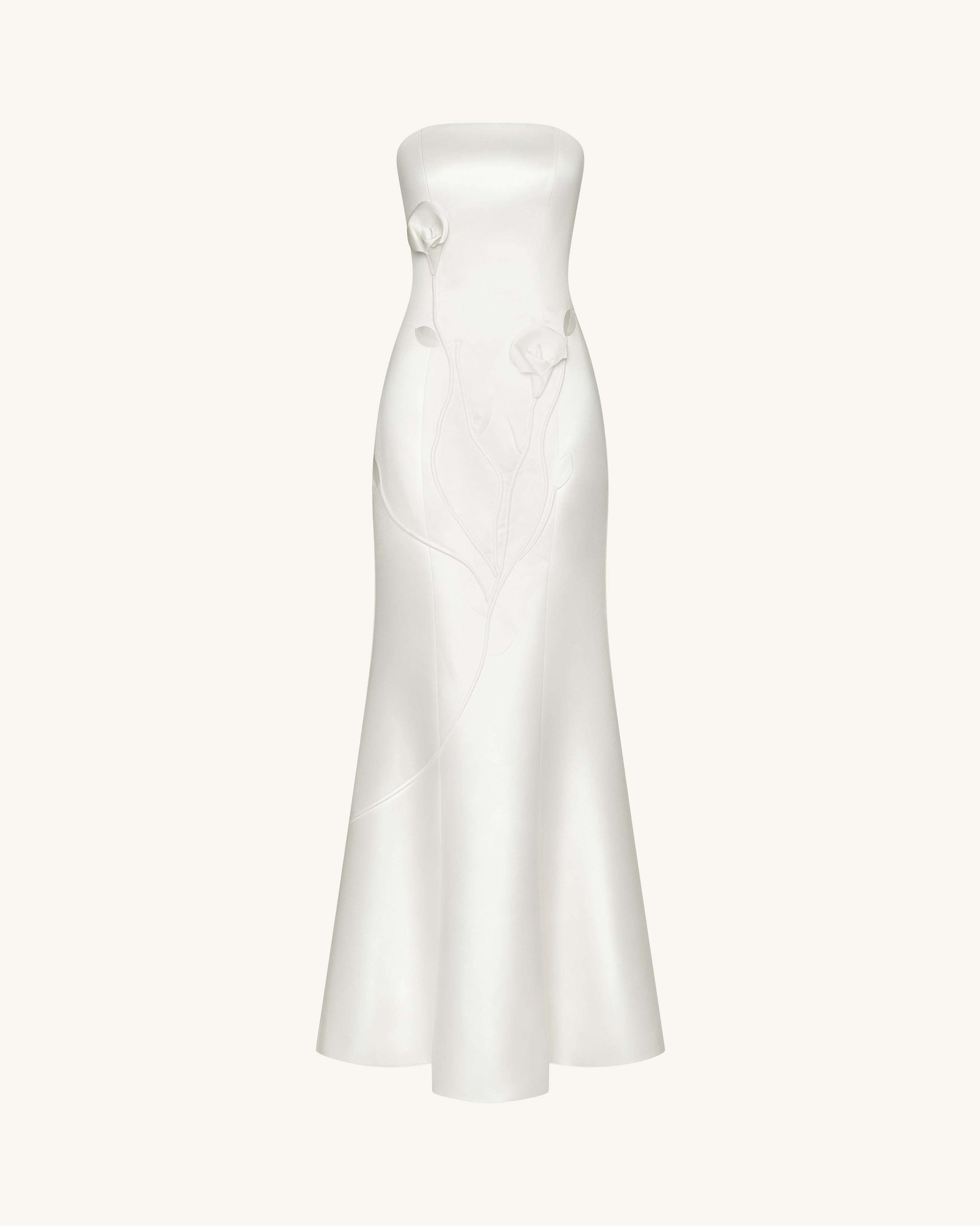 Strapless Floral Polyester Dress - White