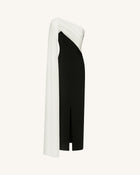 One Shoulder Draped Maxi Dress - Black White