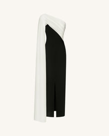 One Shoulder Draped Maxi Dress - Black White