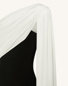 One Shoulder Draped Maxi Dress - Black White