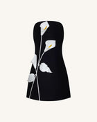 Strapless Floral Appliqué Dress - Black