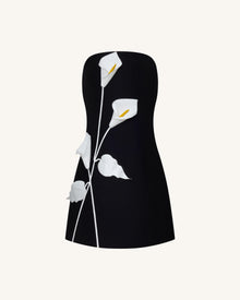 Strapless Floral Appliqué Dress - Black