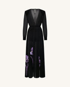 Iris Floral Print Long-Sleeve Sheer Gown - Black/Purple