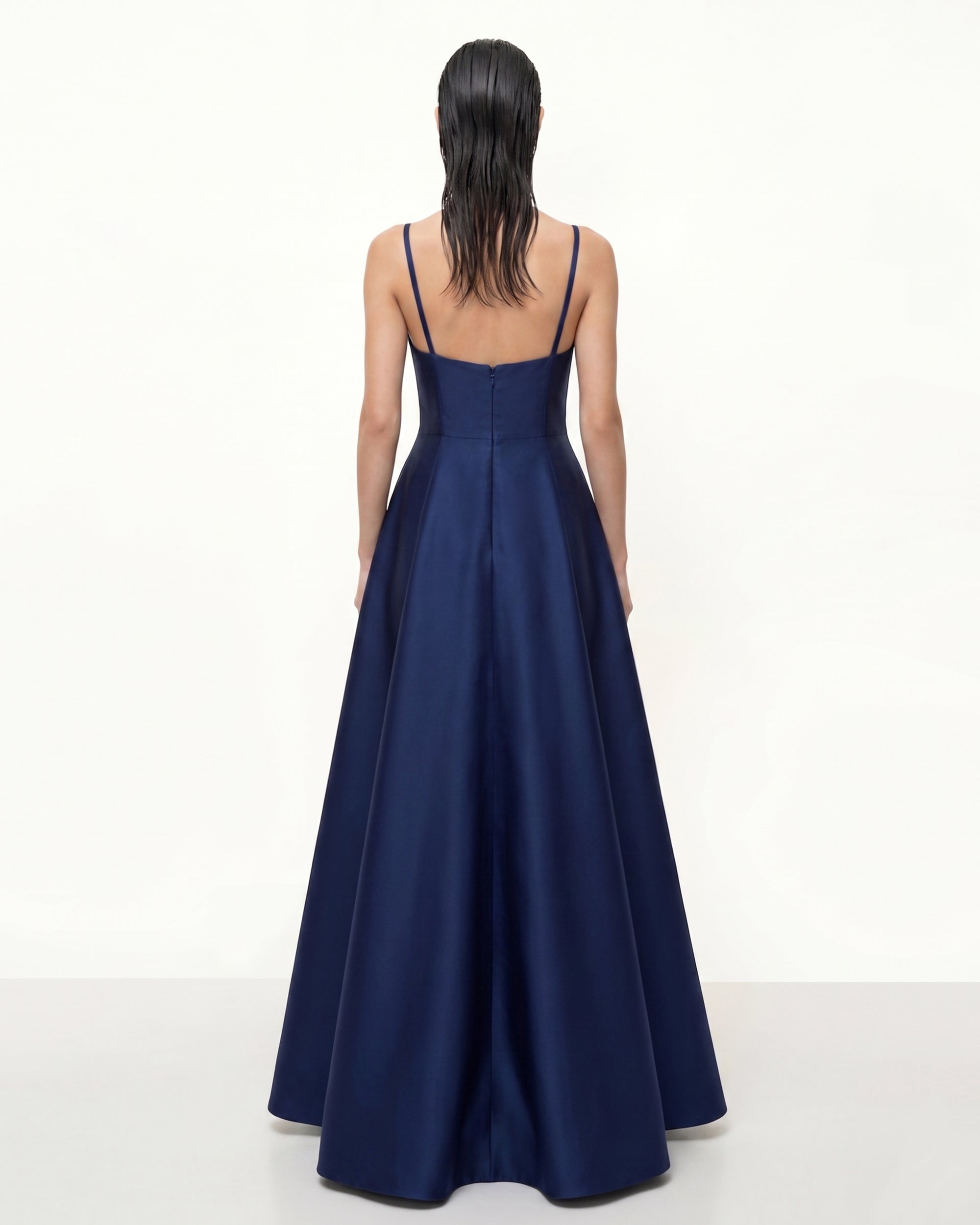 Iris Embroidered A-Line Maxi Dress - Navy Blue