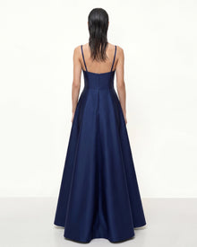 Iris Embroidered A-Line Maxi Dress - Navy Blue