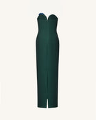 Iris Embroidered Notch Neck Strapless Maxi Dress - Emerald Green