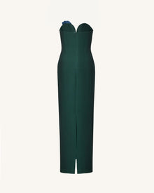Iris Embroidered Notch Neck Strapless Maxi Dress - Emerald Green
