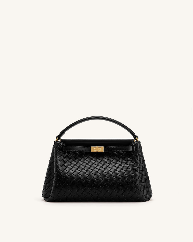 Carmen Woven Top Handle Bag - Charcoal Black