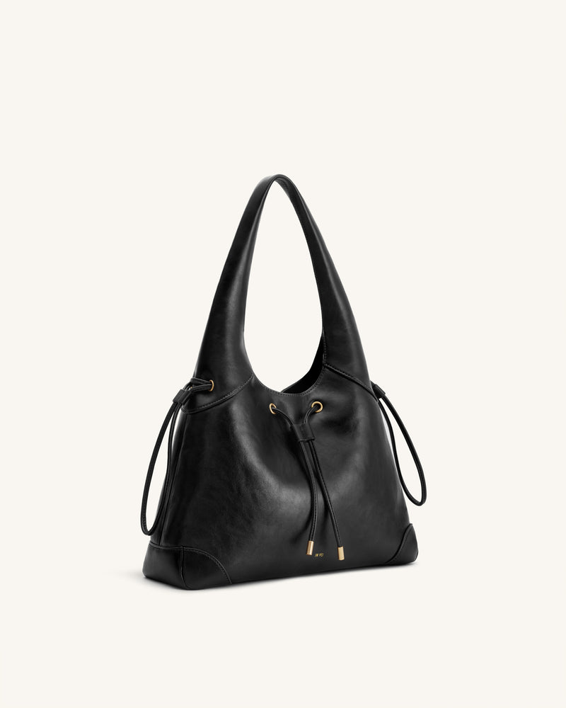 Celandra Drawstring Hobo Bag - Black