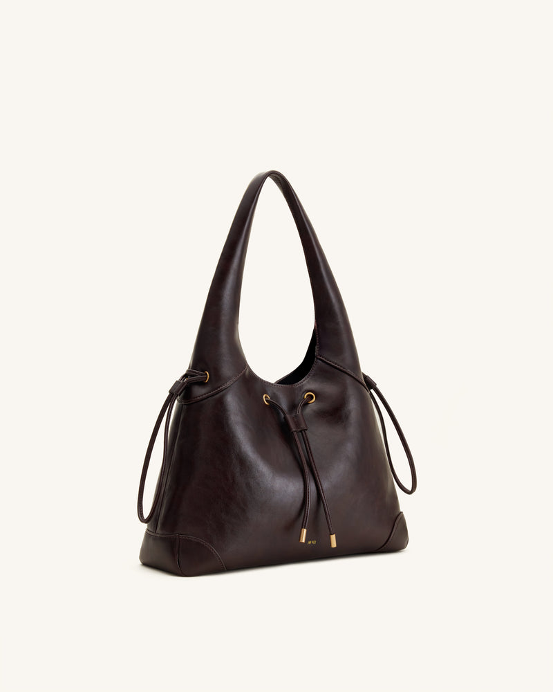 Celandra Drawstring Hobo Bag - Dark Brown