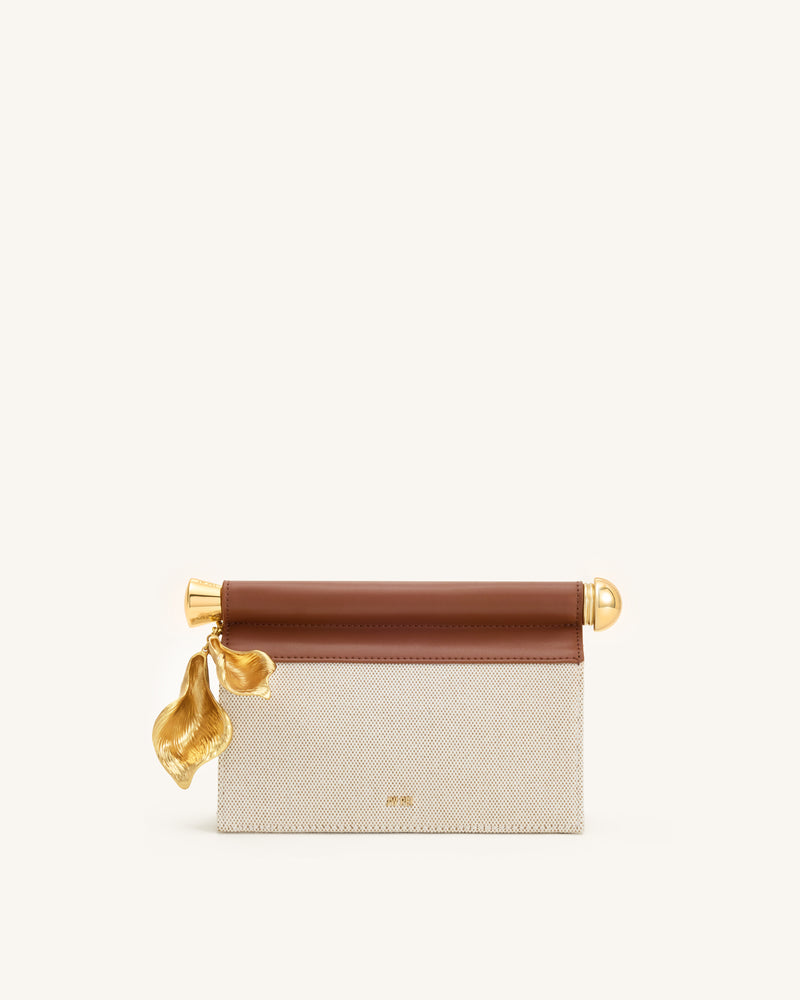 Holly Metal Pendant Embellished Clutch - Brown Canvas