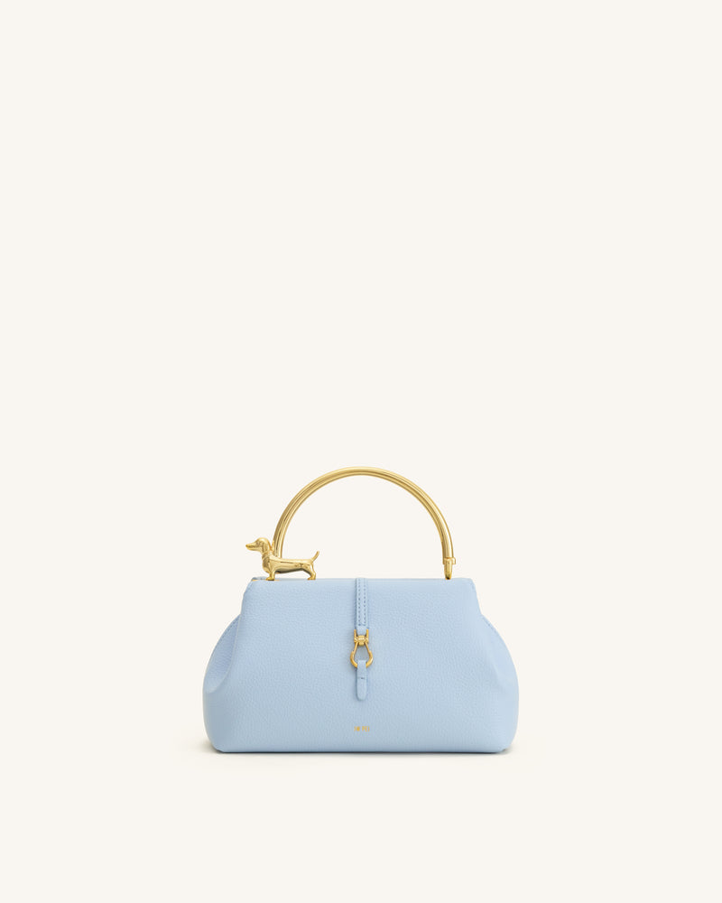Bruna Dachshund Metal Handle Top Handle Bag - Light Blue