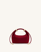Ellie Faux Suede Metal Ring Embellished Top Handle Bag - Burgundy