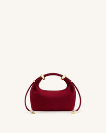 Ellie Faux Suede Metal Ring Embellished Top Handle Bag - Burgundy