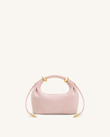 Ellie Faux Suede Metal Ring Embellished Top Handle Bag - Pink