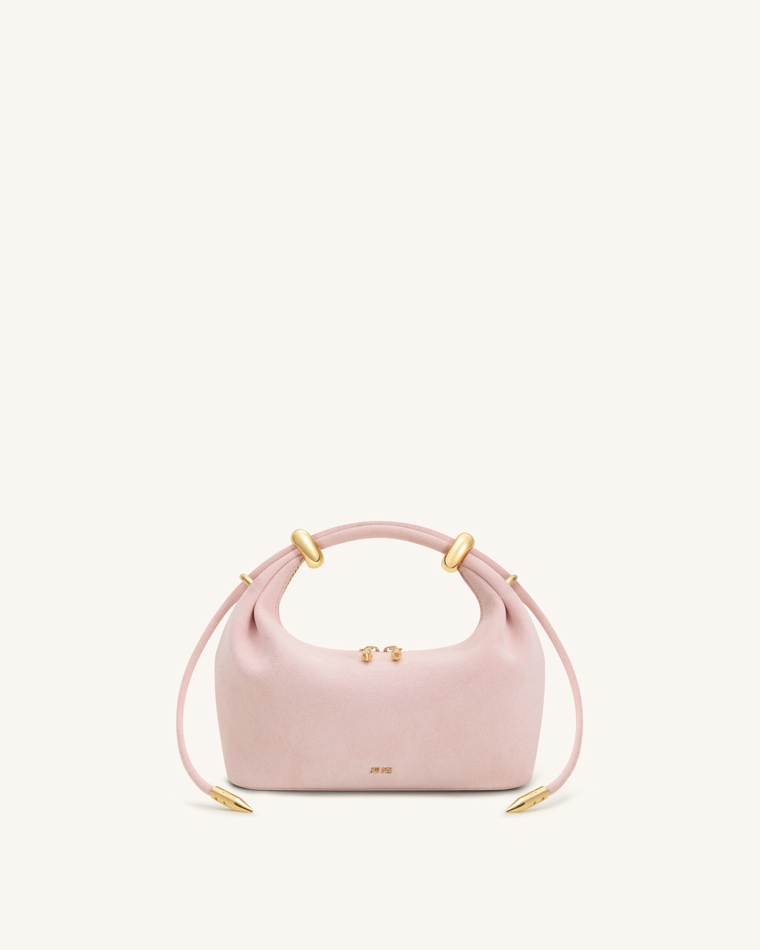 Ellie Faux Suede Metal Ring Embellished Top Handle Bag - Pink