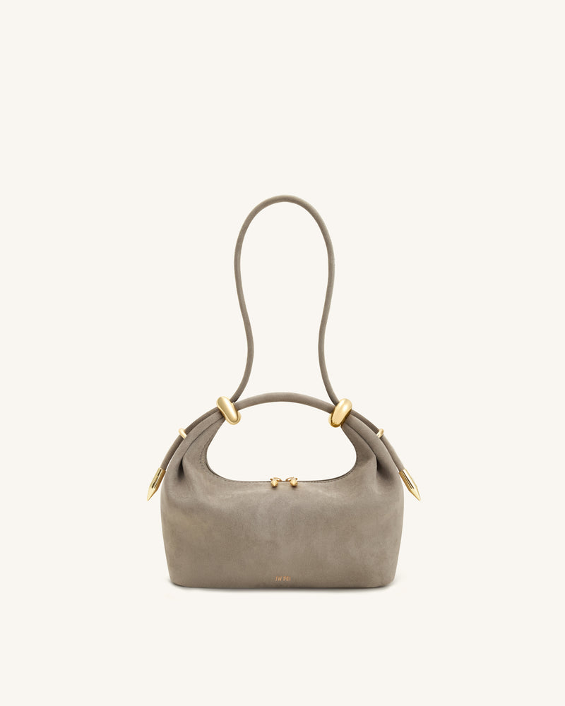 Ellie Faux Suede Metal Ring Embellished Top Handle Bag - Grey