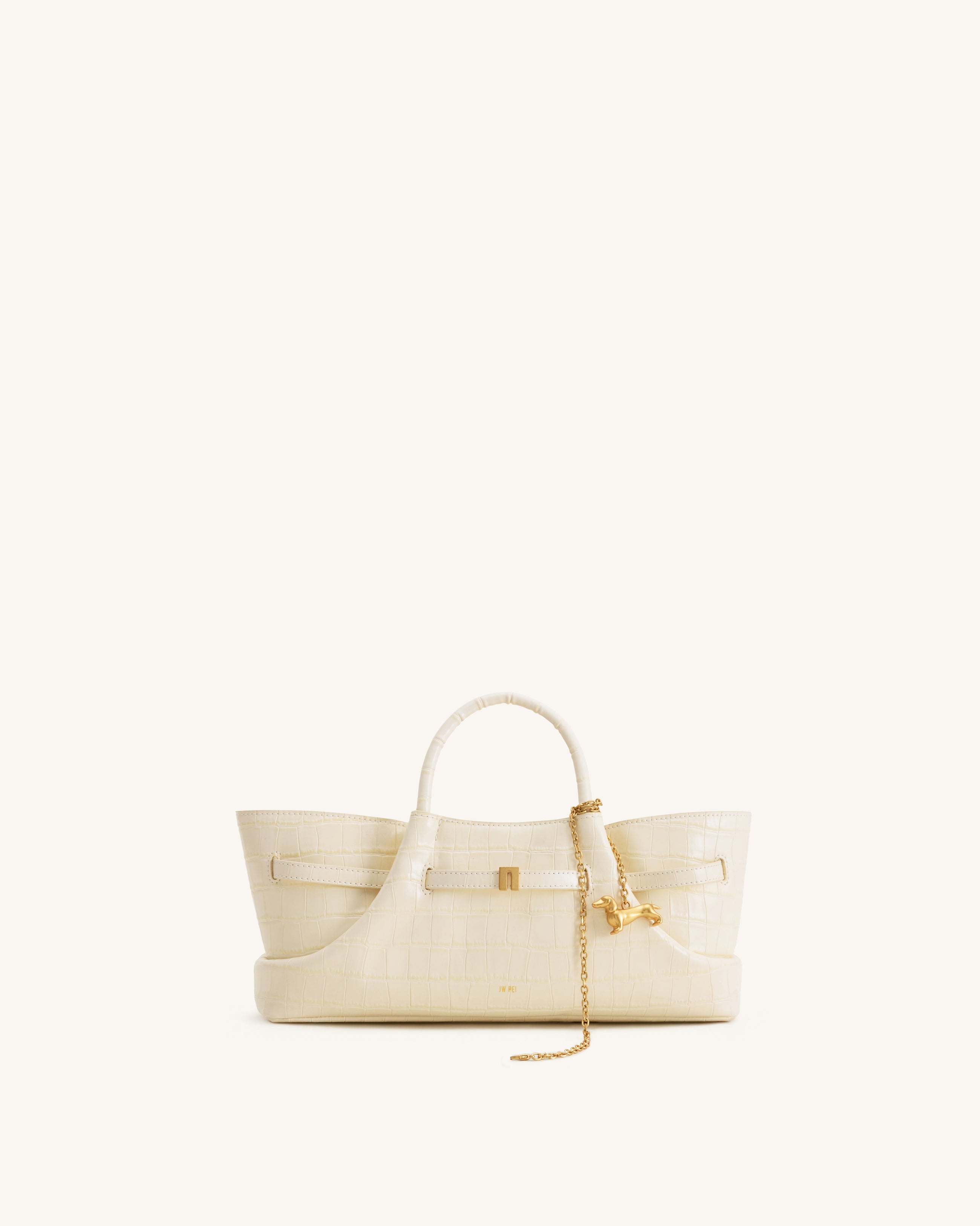 Maeve Dachshund Metal Charm Tote Bag - Ivory Croc