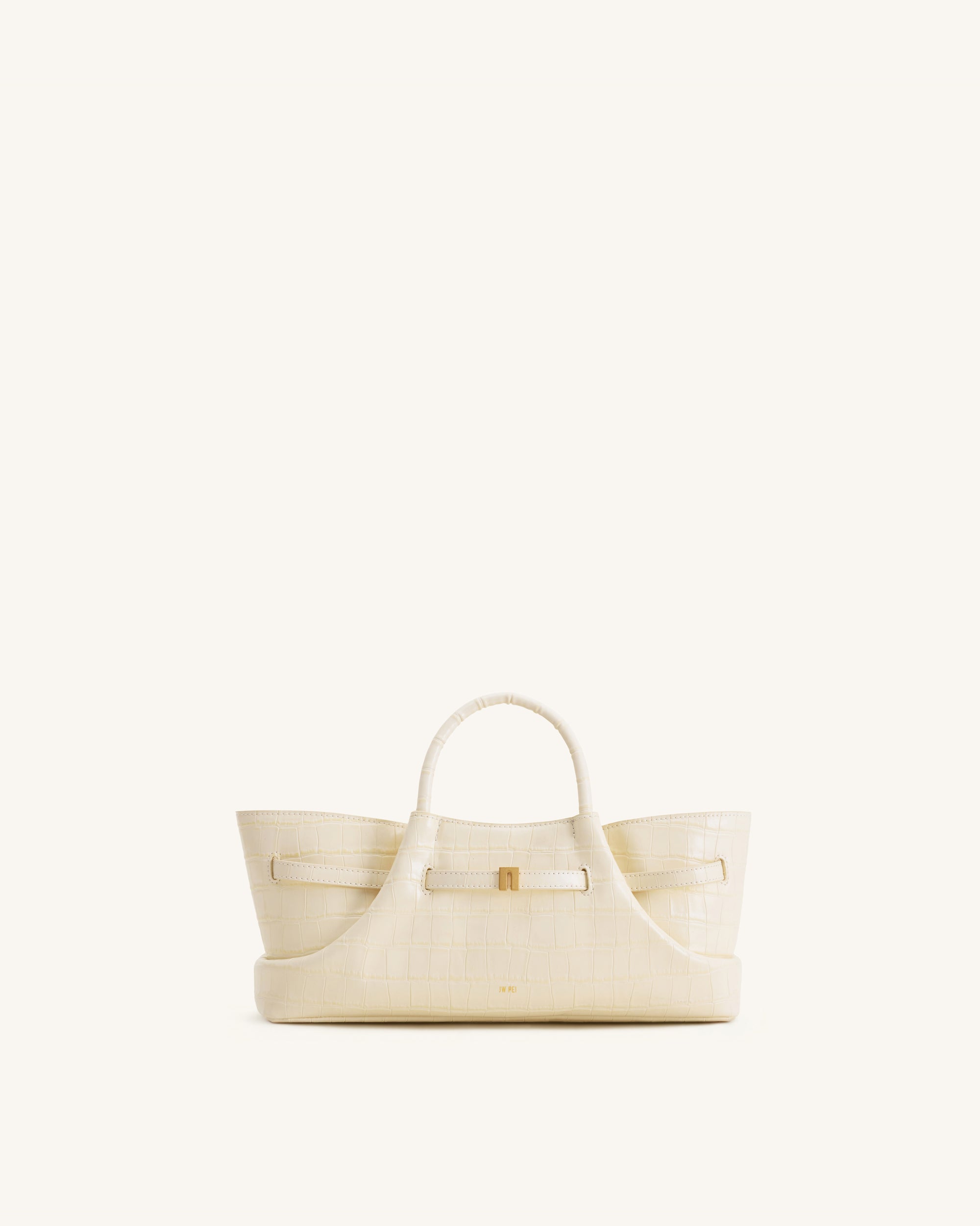Maeve Dachshund Metal Charm Tote Bag - Ivory Croc