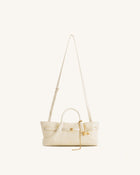 Maeve Dachshund Metal Charm Tote Bag - Ivory Croc