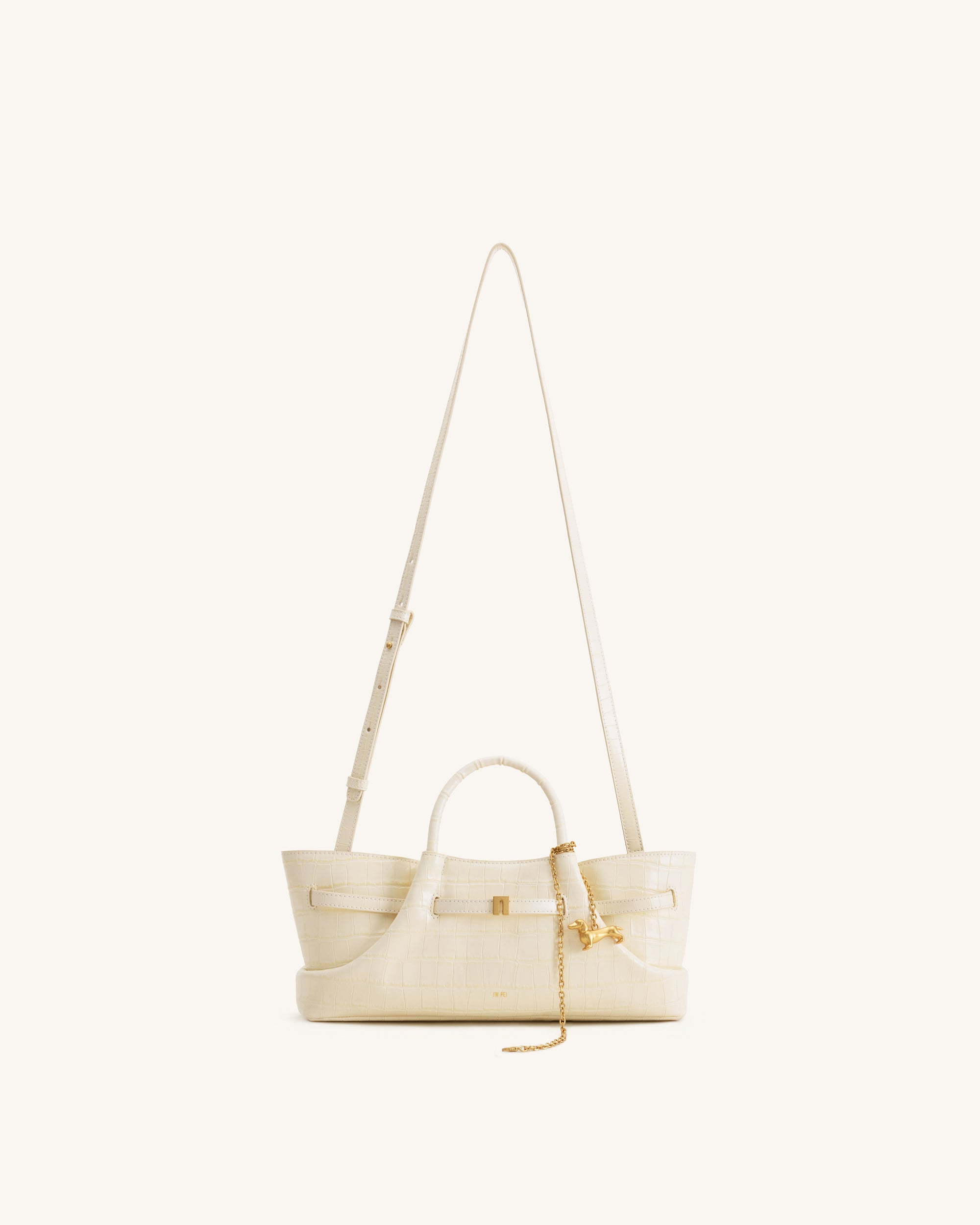 Maeve Dachshund Metal Charm Tote Bag - Ivory Croc