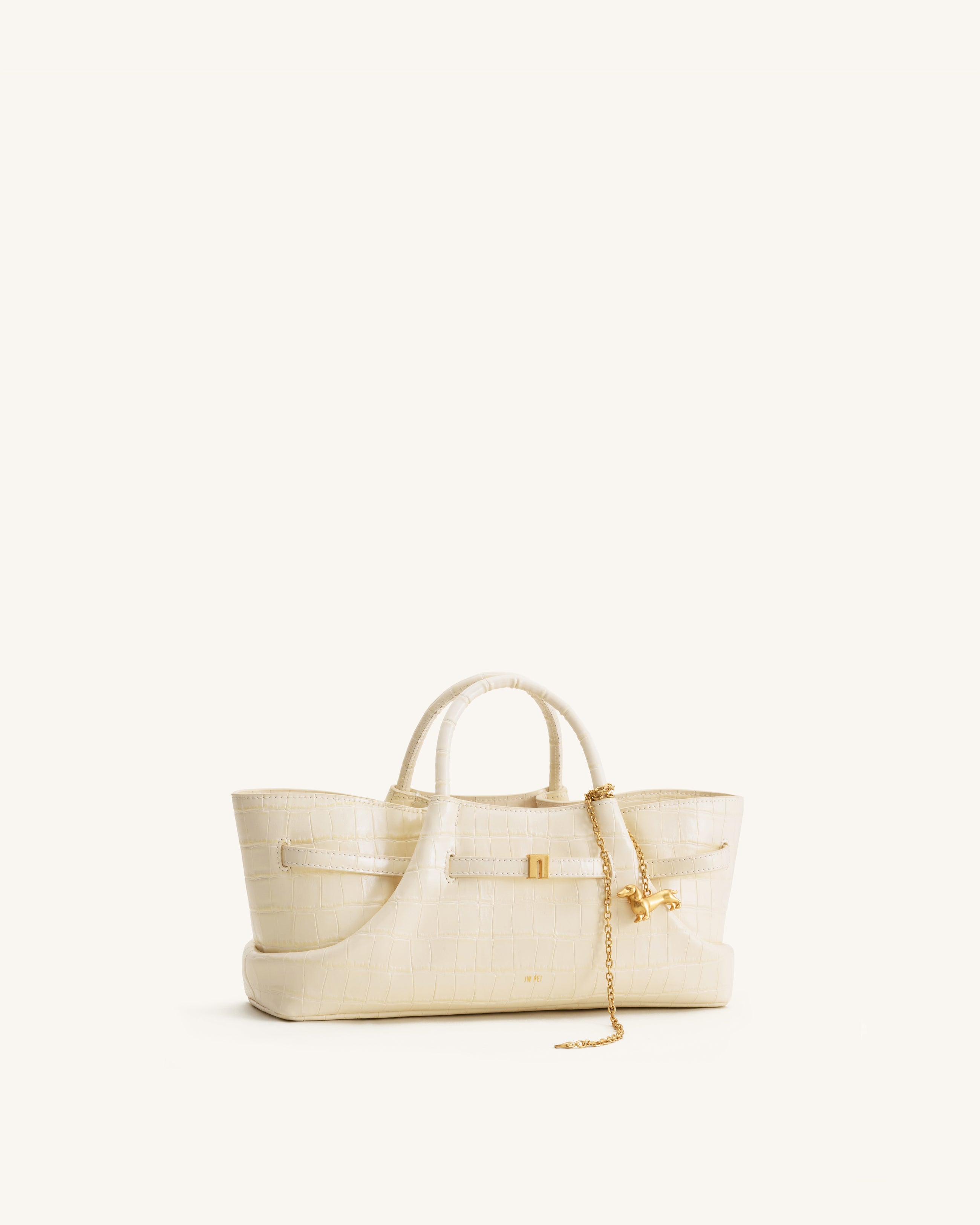 Maeve Dachshund Metal Charm Tote Bag - Ivory Croc