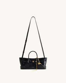 Maeve Dachshund Metal Charm Tote Bag - Black Croc