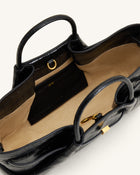 Maeve Dachshund Metal Charm Tote Bag - Black Croc