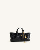 Maeve Dachshund Metal Charm Tote Bag - Black Croc