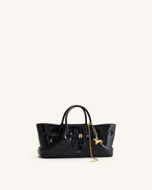 Maeve Dachshund Metal Charm Tote Bag - Black Croc