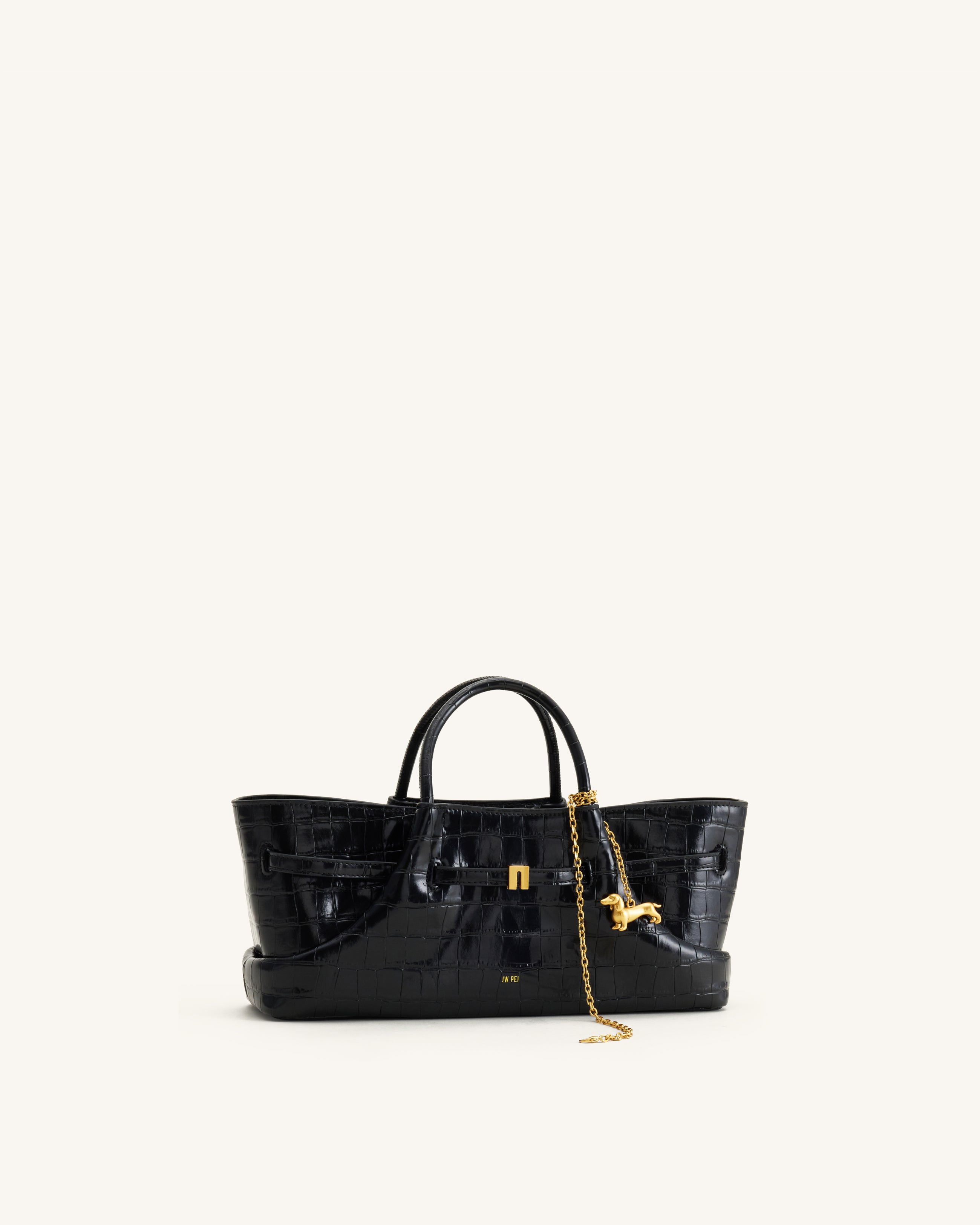 Maeve Dachshund Metal Charm Tote Bag - Black Croc