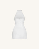 3D Floral Halter Mini Dress - White