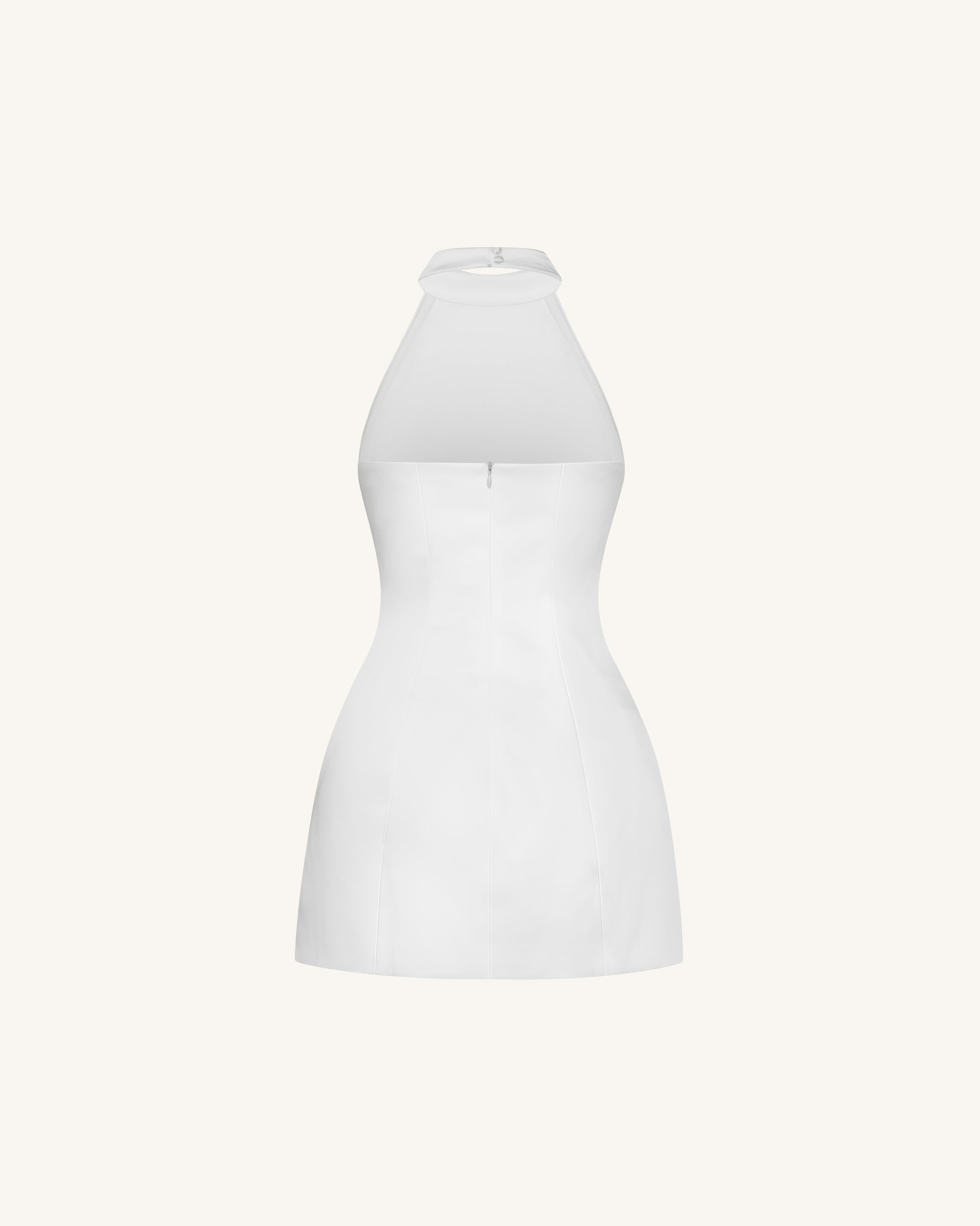 3D Floral Halter Mini Dress - White