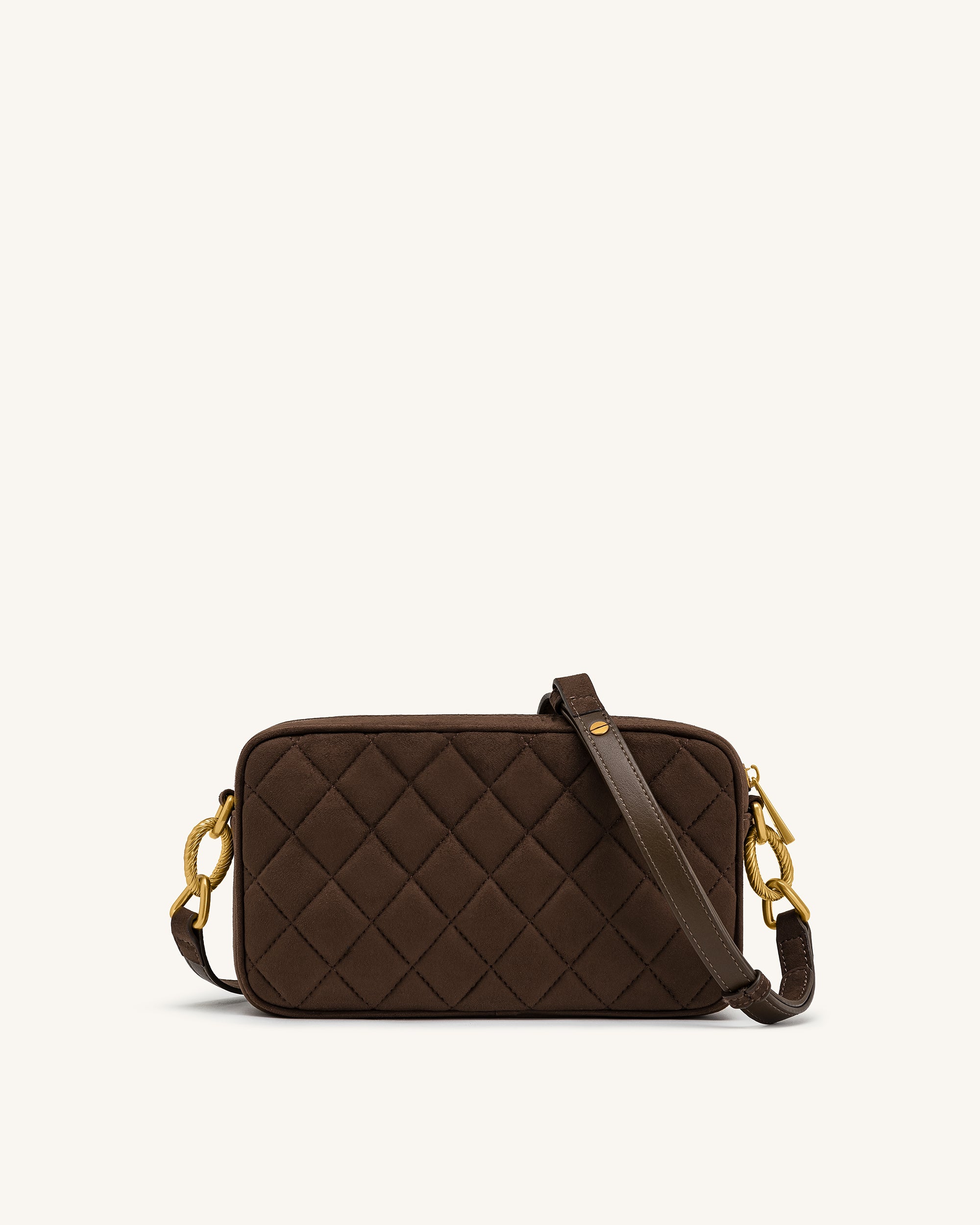 Riley Faux Suede Dachshund Quilted Shoulder Bag - Dark Brown
