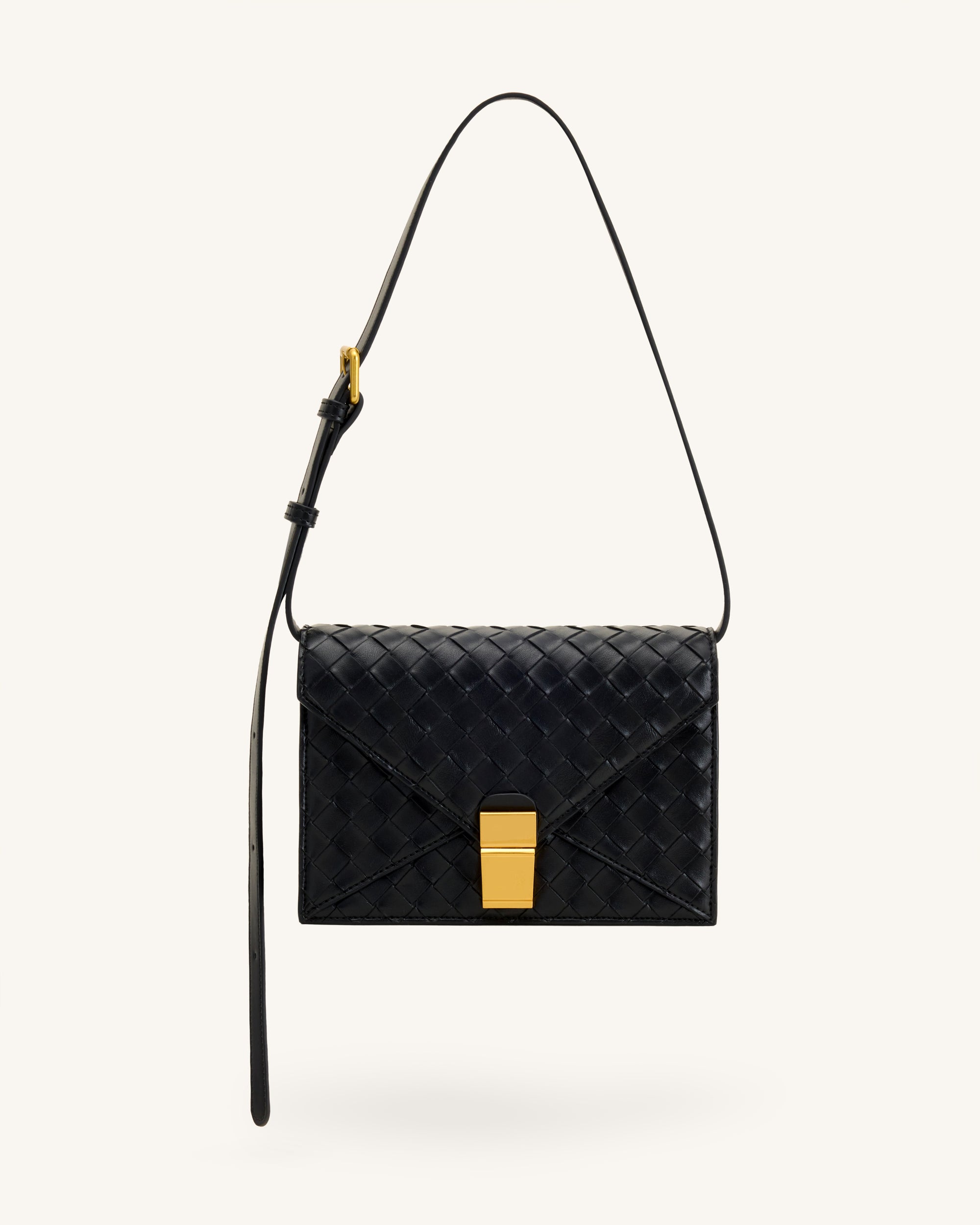 Clio Woven Textured Envelope Crossbody Bag - Black