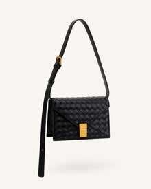 Clio Woven Textured Envelope Crossbody Bag - Black