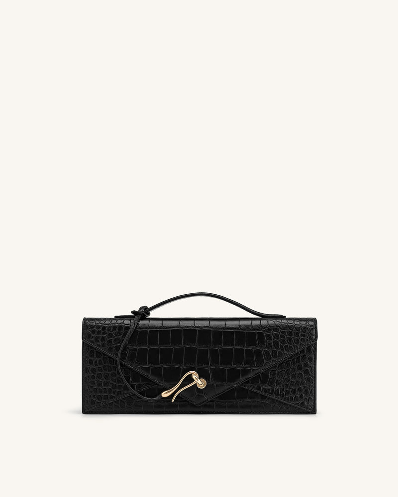 Celeste Envelope Top Handle Bag - Black Croc