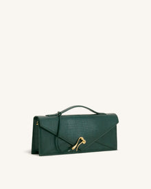 Celeste Envelope Top Handle Bag - Olive Green Lizard Texture