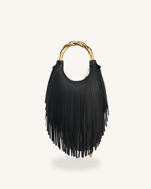 Chloe Metal Handle Fringe Top Handbag - Black